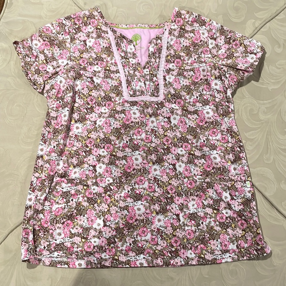 Pink and Brown Scrub Top